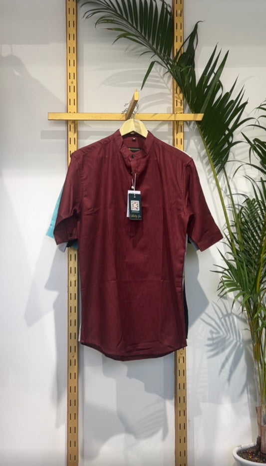 The Urban Linen Maroon Short Kurta