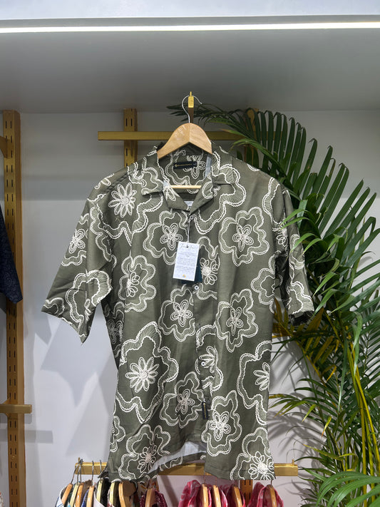 Olive Floral Embroidered Print