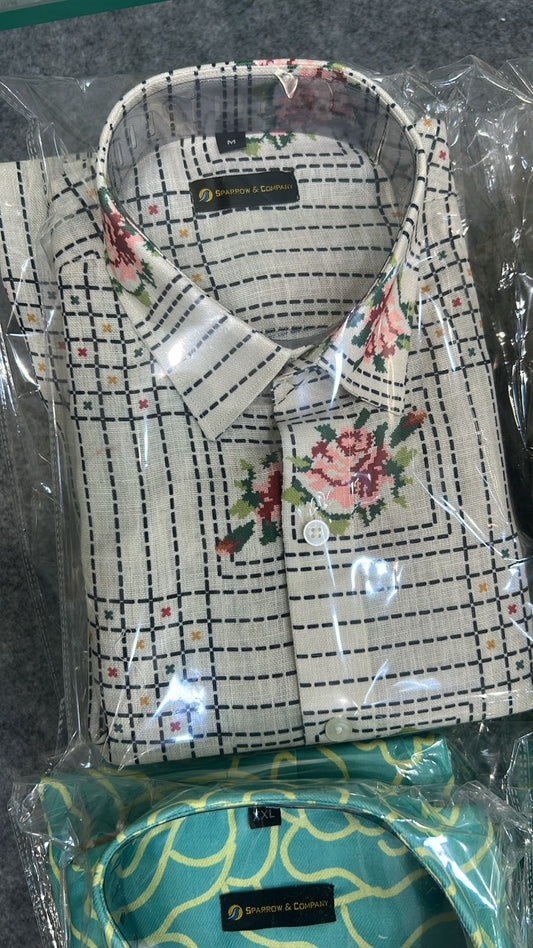 Vintage Rose Grid Print Shirt