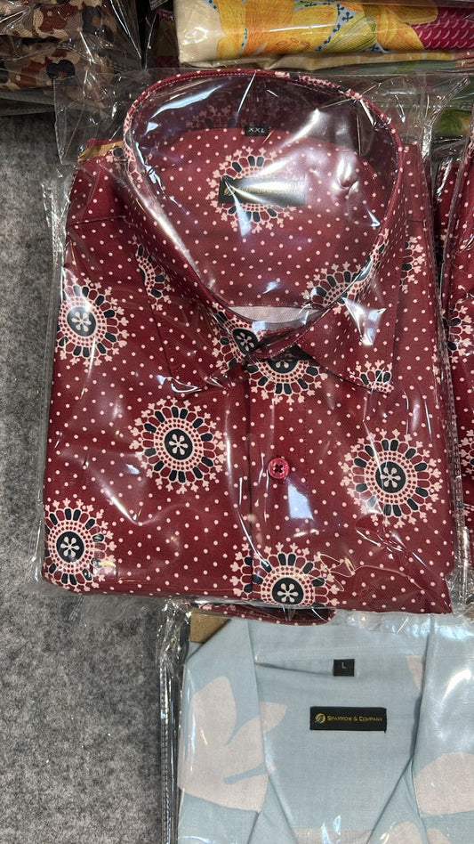 Vintage Maroon Mandala Print Shirt